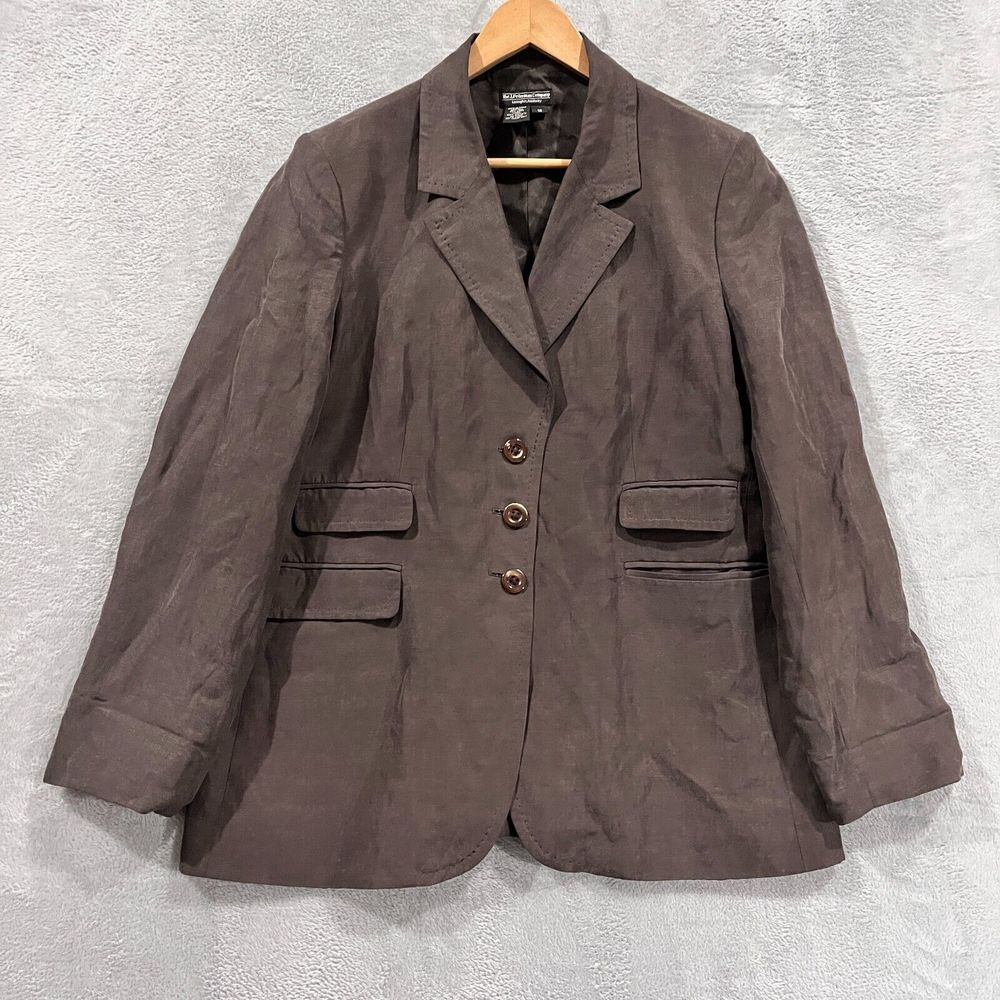 The J Peterman Company Blazer Jacket Women's 18 Silk Linen Brown Preppy